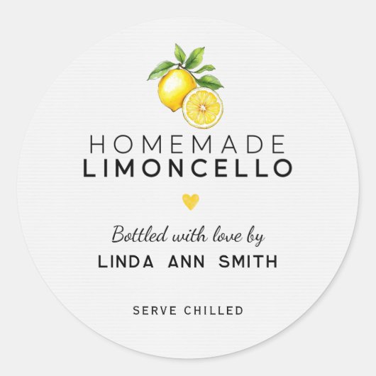 Sticker Rond Limoncello fait maison Bouteille personnalisée (Devant)