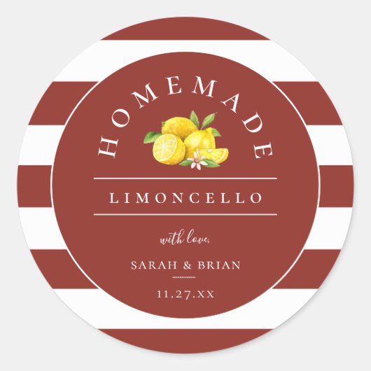 Sticker Rond Limoncello moderne rustique rouge bande (Devant)