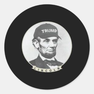 Sticker Rond Lincoln Portant le Casquette de Trump - Funny Abe
