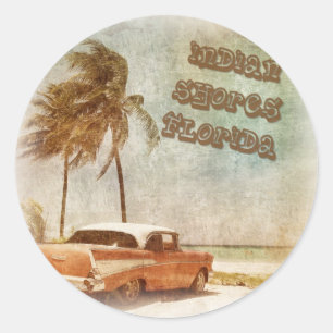 Sticker Rond L'Indien vintage étaye la scène de plage