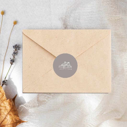 Sticker Rond Line Art Barn Amethyst Grey Farm Mariage de automn