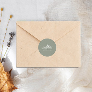 Sticker Rond Line Art Grange Sage Green Farm Mariage de automne