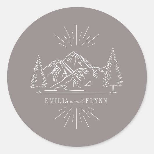 Sticker Rond Line Art Mountains Mariage Amethyst Mariage (Devant)