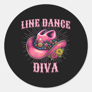 Sticker Rond Line Dancing Western Rose Cowgirl Casquette Line D