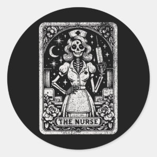 Sticker Rond L'infirmière Skeleton Tarot Card Drôle infirmière 