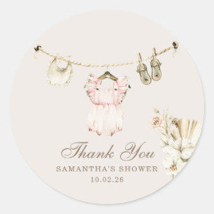 Sticker Rond Linge de bébé fille herbe de Pampa Baby Shower