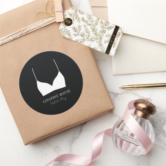 Sticker Rond Lingerie Boutique Logo noir blanc (Cadeaux)