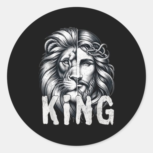 Sticker Rond Lion And Jesus King Christian Faith Design  (Devant)