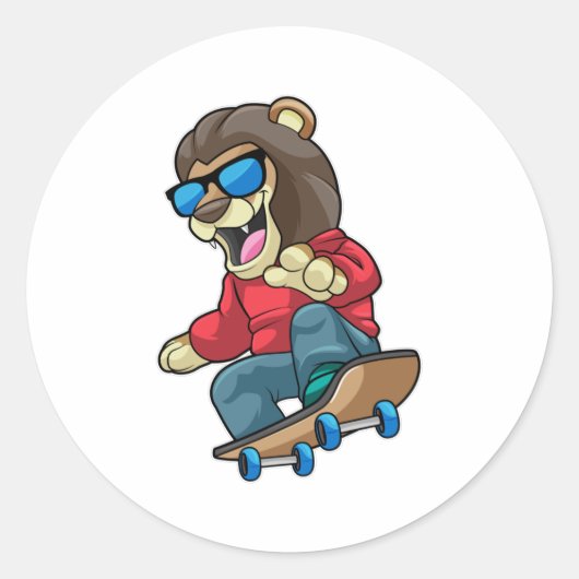 Sticker Rond Lion as skater with skateboard (Devant)