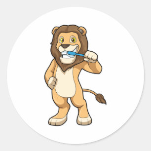Sticker Rond Lion avec brosse à dents