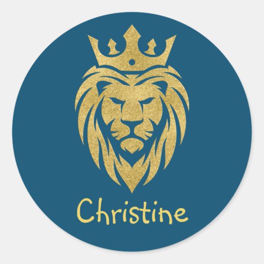Sticker Rond Lion Avec Couronne - Style Or 3 (Devant)