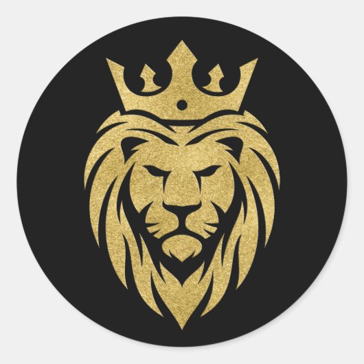 Sticker Rond Lion Avec Couronne - Style Or 3 (Devant)
