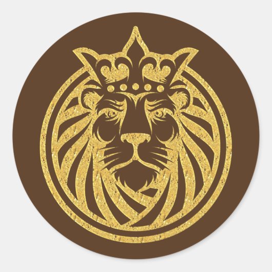 Sticker Rond Lion Avec Couronne - Style Or 4 (Devant)