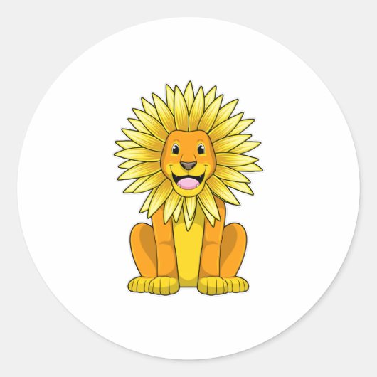 Sticker Rond Lion avec Fleur de tournesol (Devant)