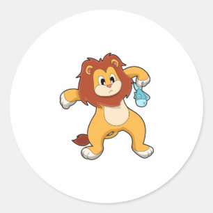 Sticker Rond Lion avec poisson