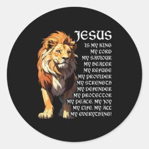 Sticker Rond Lion Christian Jésus Est Mon Roi, Dieu, Seigneur E