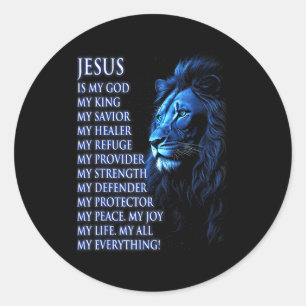 Sticker Rond Lion Christian Jesus Est Mon Roi, Dieu, Seigneur E
