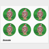 Sticker Rond Lion Christmas on Green (Feuille)