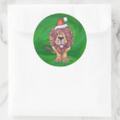 Sticker Rond Lion Christmas on Green (Sac)