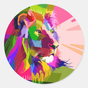 Sticker Rond Lion Colorful Prismatic Popart Design-6452