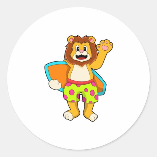Sticker Rond Lion comme surfer avec Surfer (Devant)