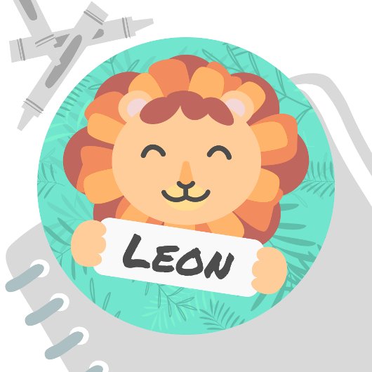 Sticker Rond Lion de dessin animé avec plaque nominative - vert