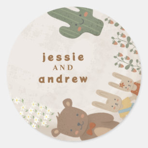 Sticker Rond lion de l'ours cactus bois unisex Baby shower