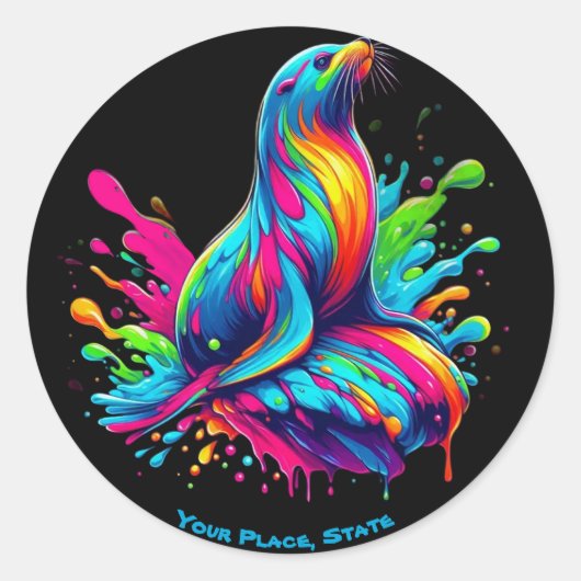 Sticker Rond Lion de mer coloré (Devant)