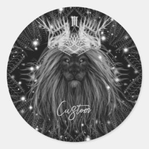 Sticker Rond Lion d'étoile avec monogramme de couronne