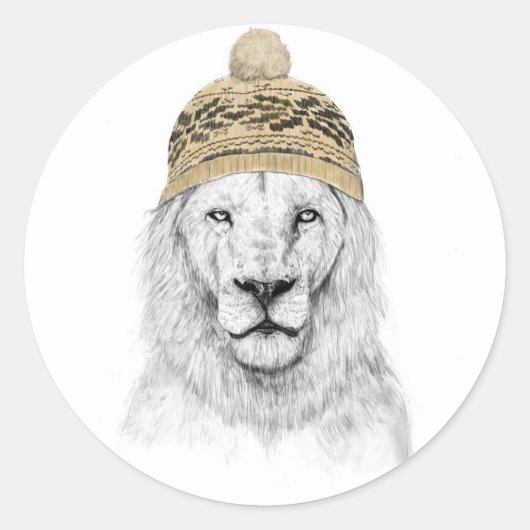 Sticker Rond Lion d'hiver (Devant)