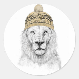 Sticker Rond Lion d'hiver
