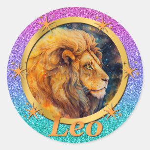Sticker Rond Lion d'or Horoscope du zodiaque Un Motivant Inspir