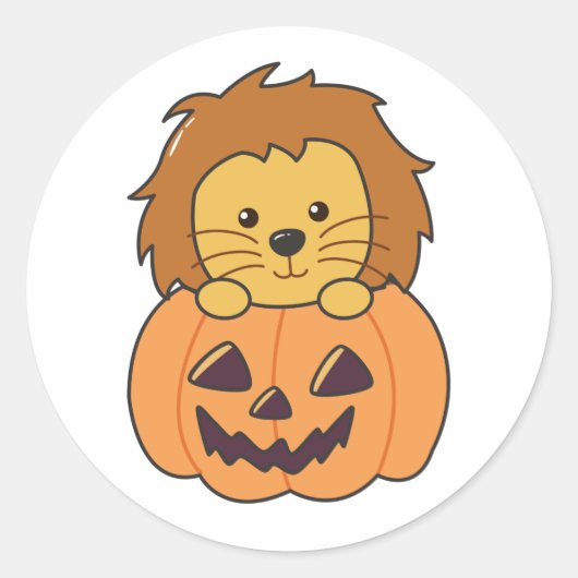 Sticker Rond Lion En Citrouille Orange Koalas Lion Halloween (Devant)