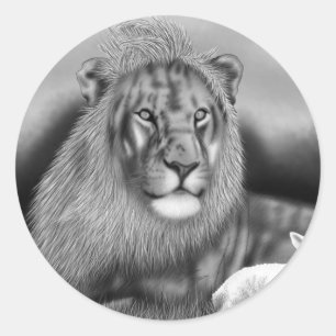 Sticker Rond Lion et agneau