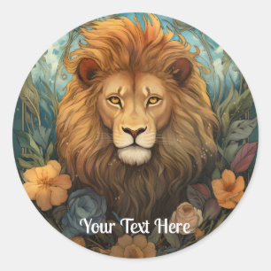 Sticker Rond Lion et fleurs