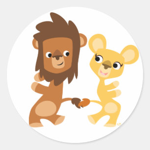 Sticker Rond Lion et lionne de dessin animé dansant autour d'un