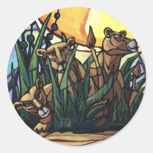 Sticker Rond Lion et petits