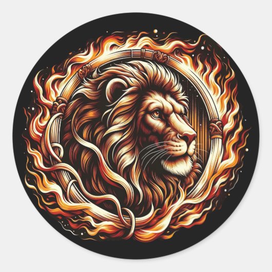 Sticker Rond Lion Flamboyant dans un Anneau de Flammes d'Astrol (Devant)