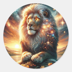 Sticker Rond Lion Galaxie Espace Cosmique Leo Force Astrologie