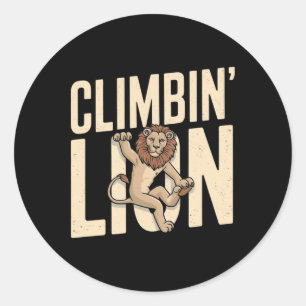 Sticker Rond Lion grimpeur - Grimpeur drôle