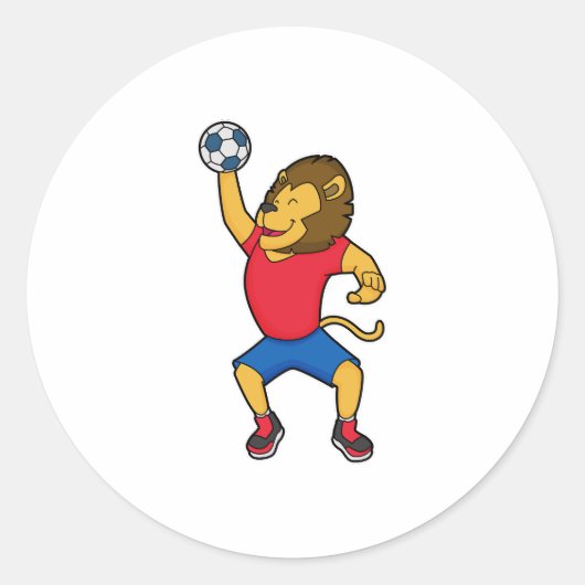 Sticker Rond Lion Handball player Handball (Devant)