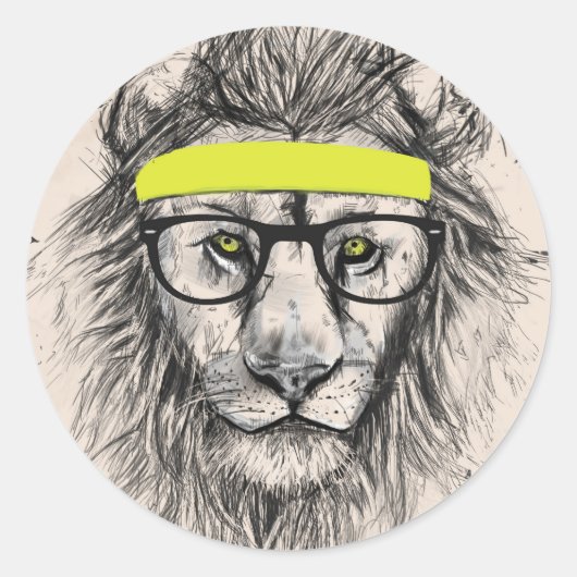 Sticker Rond lion hipster (arrière - plan léger) (Devant)