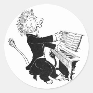 Sticker Rond Lion Jouer Piano Antique Louis Wain Dessin