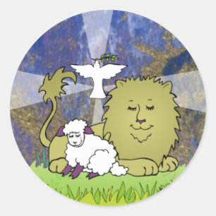 Sticker Rond Lion Lamb and Dove