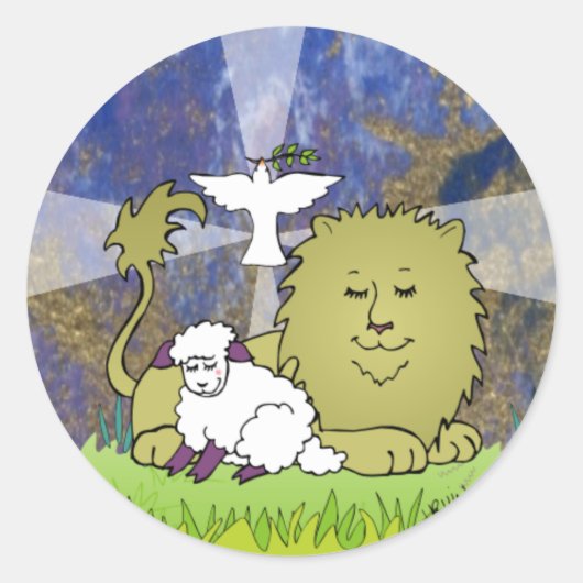 Sticker Rond Lion Lamb and Dove (Devant)