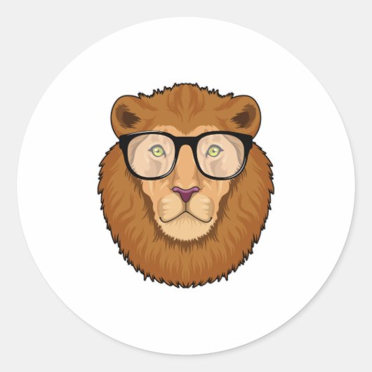 Sticker Rond Lion Nerd avec lunettes (Devant)