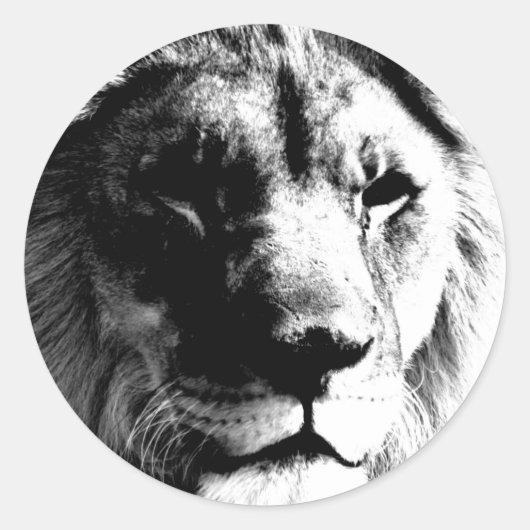 Sticker Rond Lion noir et blanc (Devant)
