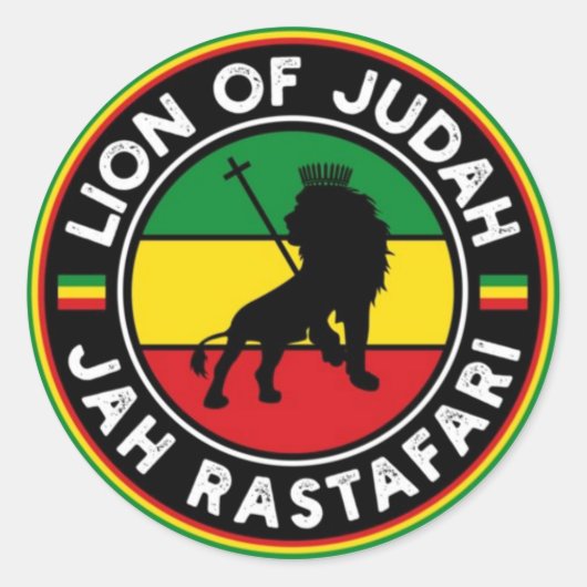 Sticker Rond Lion of Judah Jah Rasta Reggae Roots (Devant)