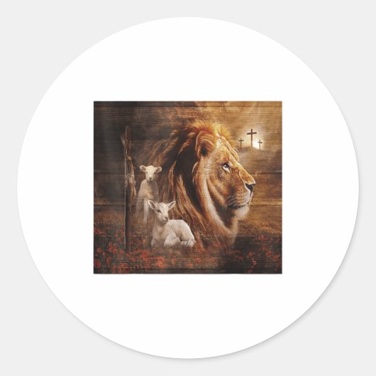 Sticker Rond Lion Of Judah Lamb God Cross Jesus Light God  (Devant)
