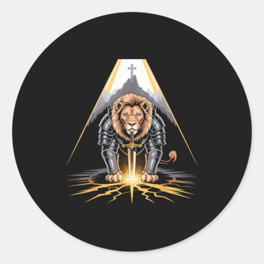 Sticker Rond Lion Of Judah Sword And Cross Christian Warrior (Devant)